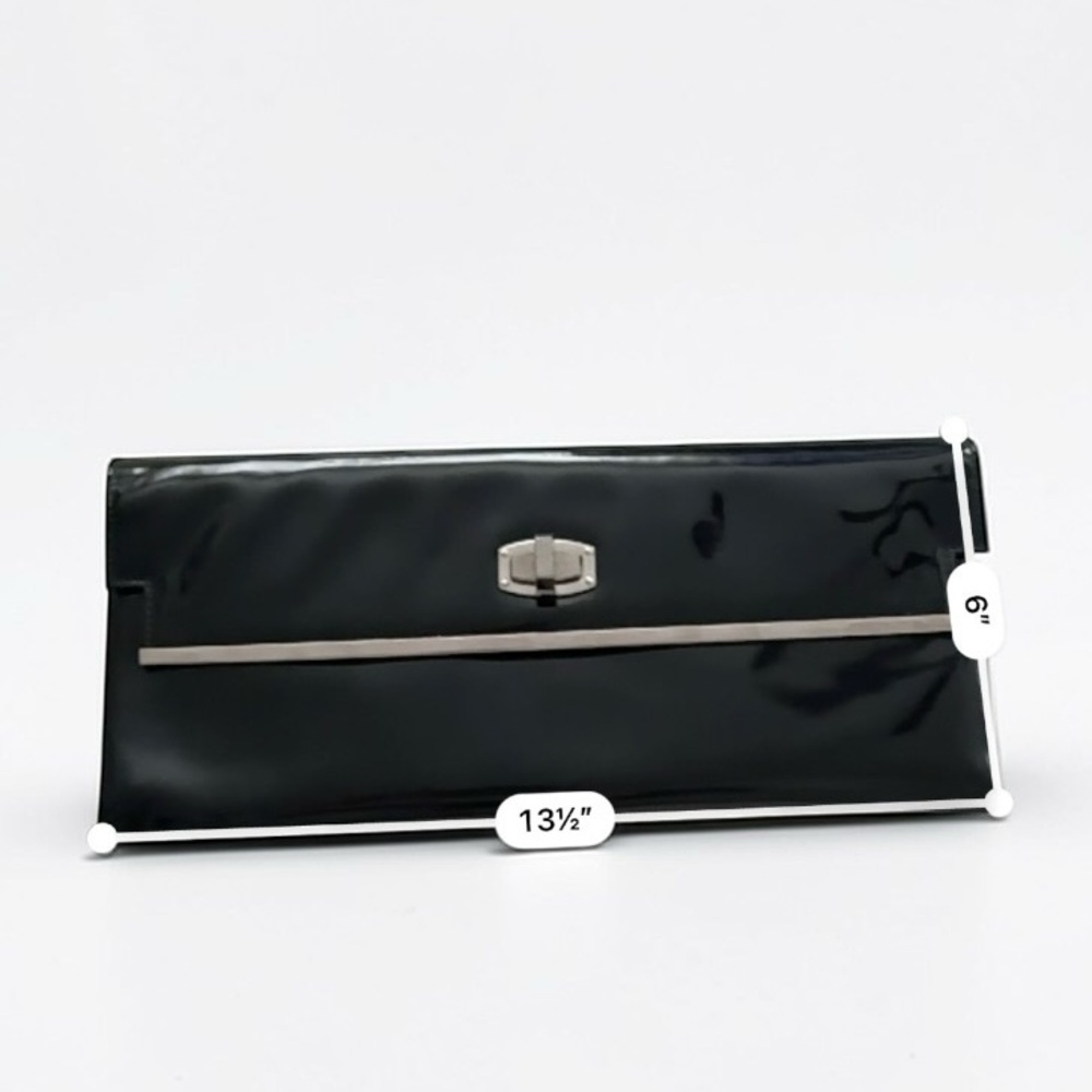 AUTH BALENCIAGA PATENT LEATHER BLACK CLUTCH BAG LONG SILVER LOCK + MIRROR DUSTER - Picture 12 of 16